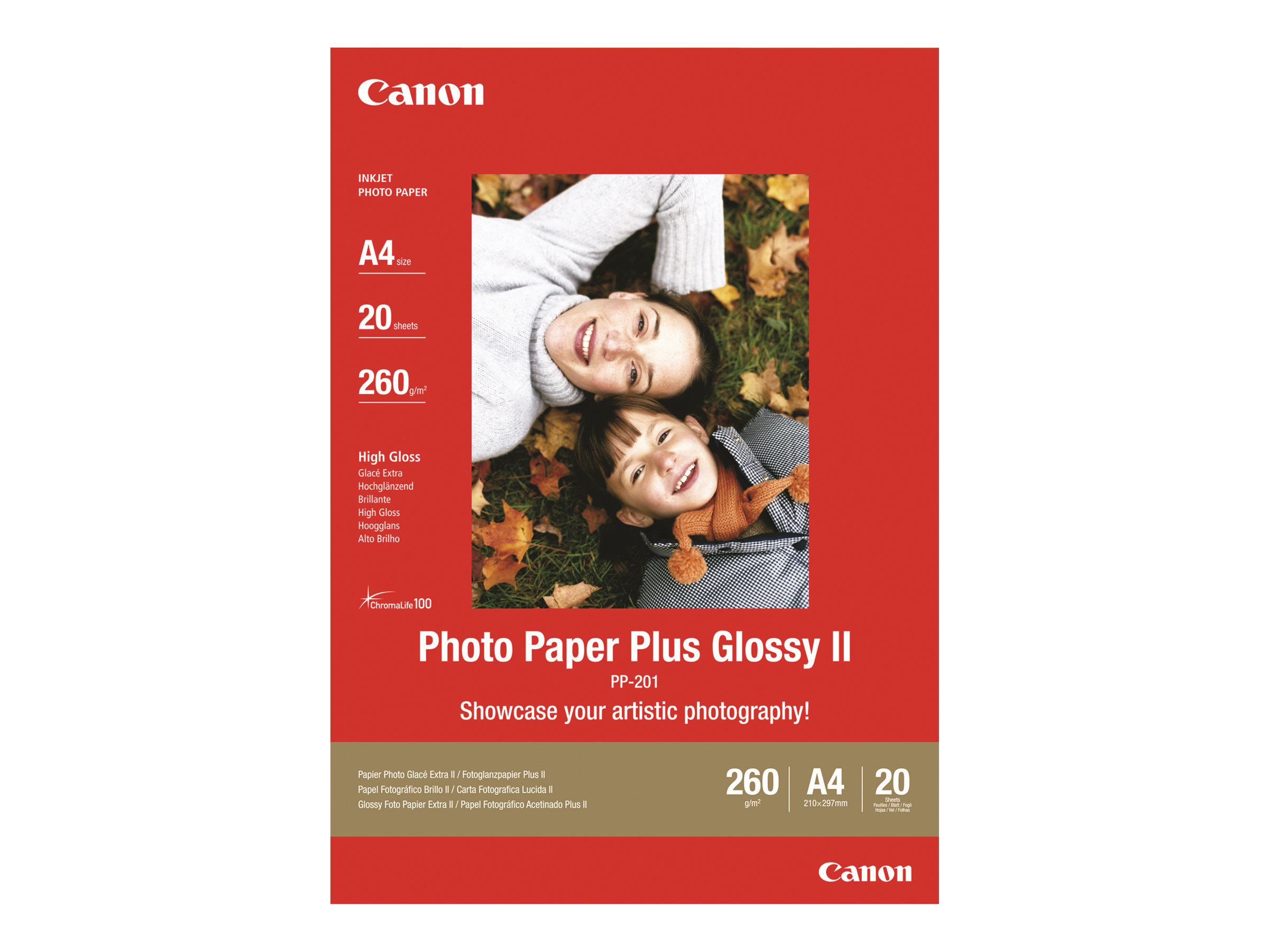Canon Photo Paper Plus Glossy II PP-201 - Høj-skinnende - 270 micron - 89 x 89 mm - 265 g/m² - 20 ark fotopapir - for PIXMA TS7450i