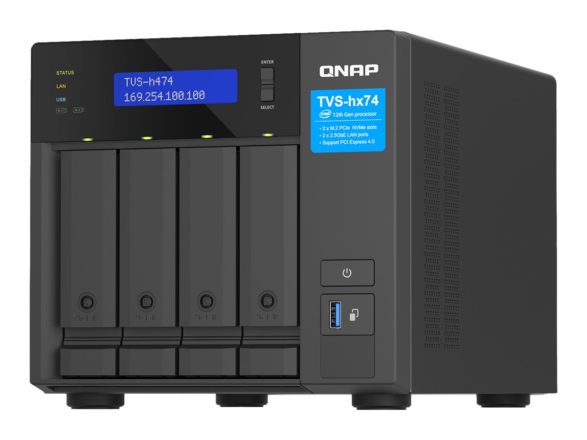 QNAP TVS-H474 - NAS-server - 4 bays - SATA 6Gb/s - RAID JBOD, 0, 1, 5, 6, 10, TM, RAID TP - RAM 8 GB - Gigabit Ethernet / 2.5 Gigabit Ethernet - iSCSI support