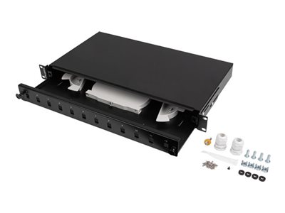 LANBERG FIBEROPTISK SWITCH 12XSC SIMPLEX / 12XLC DUPLEX RACK 19 1U SORT + TILBEHØR