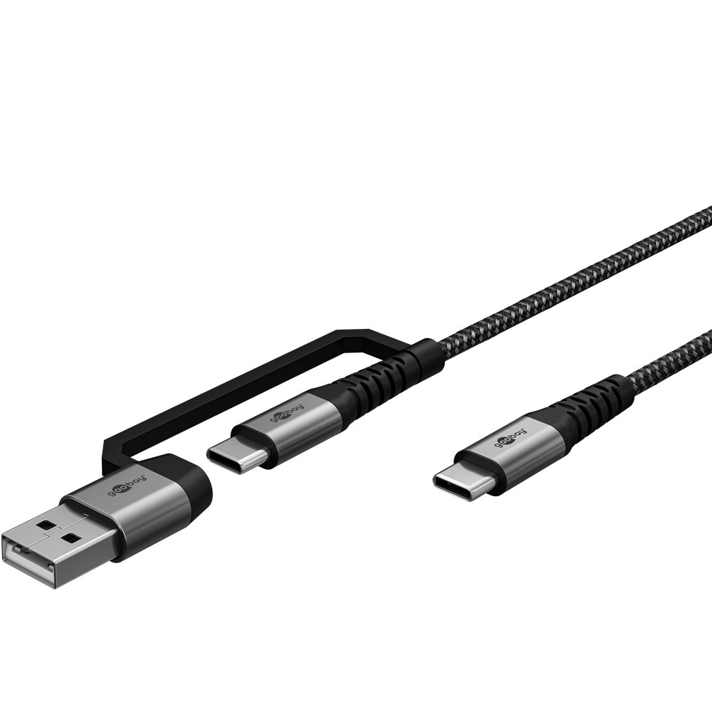 Goodbay 2-i-1 USB-C til USB-C/USB-A ladekabel 2 meter