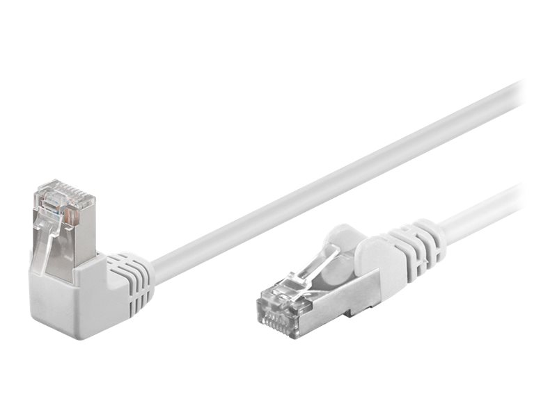 Goobay Netværkskabel CAT 5e vinklet 1x 90°, F/UTP, hvid, 3 m kobberbeklædt aluminiumleder (CCA), 1x RJ45-stik 90 ° (8P8C)