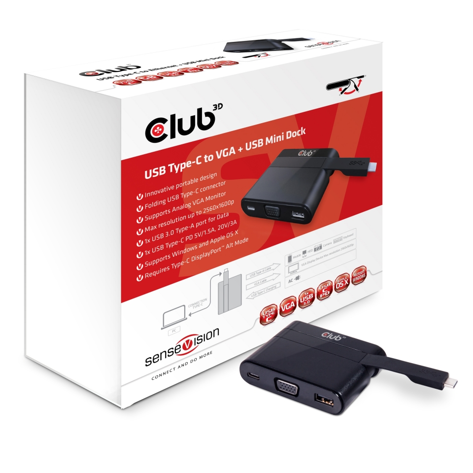 USB-C dockingstation med VGA - Club 3D CSV-1532, sort