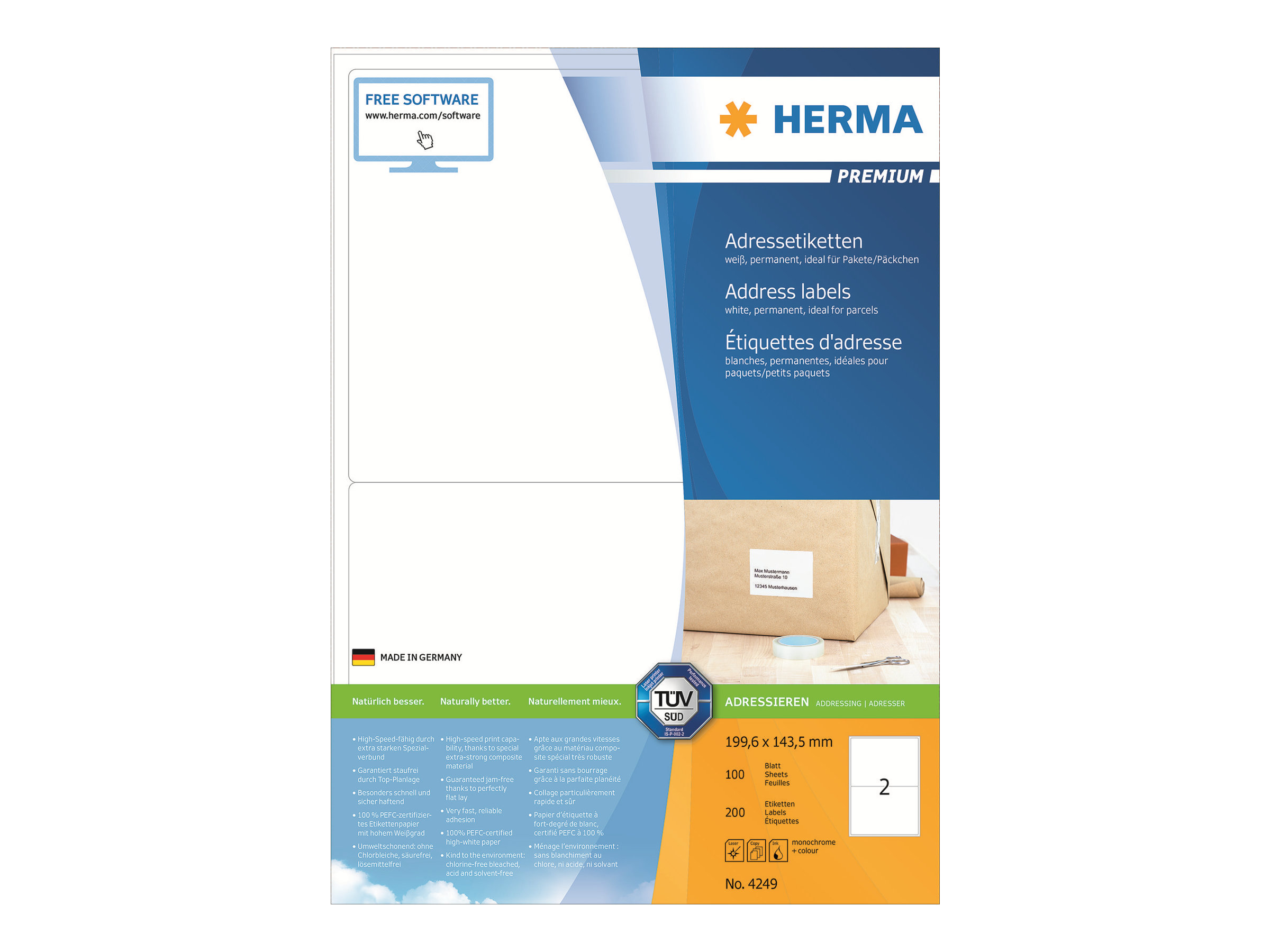 HERMA Premium Laminerede adressemærkater 199.6 x 143.5 mm 200etikette(r)