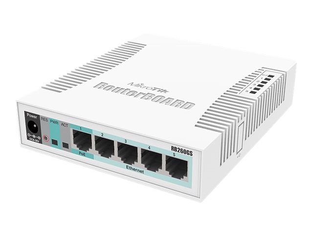 MikroTik RB260GS - Switch - Administreret - 1 x 10/100/1000 (PoE) + 4 x 10/100/1000 + 1 x SFP - desktop