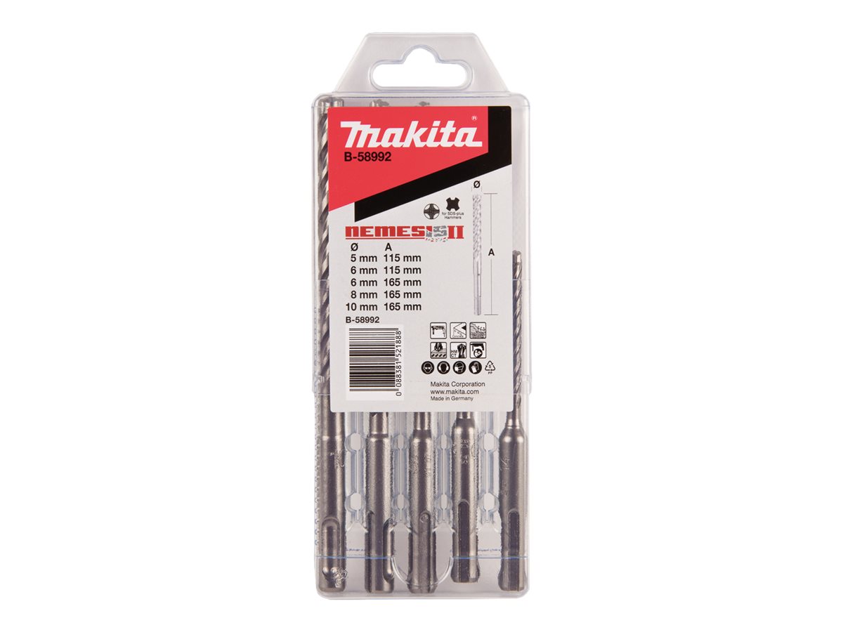 Makita Nemesis II - Borebitsæt - hammerbit - 5 stykker - 5 mm, 6 mm, 8 mm, 10 mm - SDS-plus - længde: 115 - 165 mm - for Makita DHR171RAX3