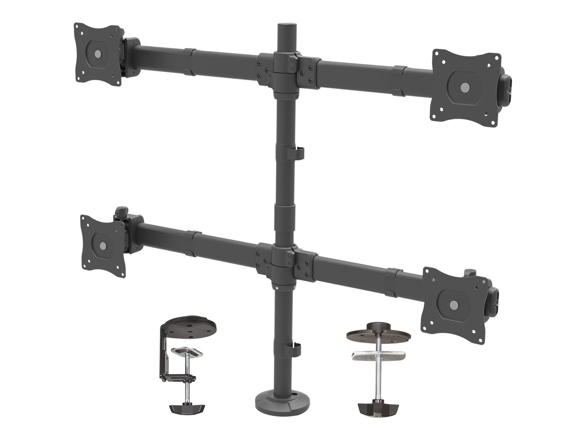 StarTech.com Desk Mount Quad Monitor Arm, Ergonomic VESA 4 Monitor Mount 2x2 up to 27", Articulating & Height Adjustable Pole Mount,